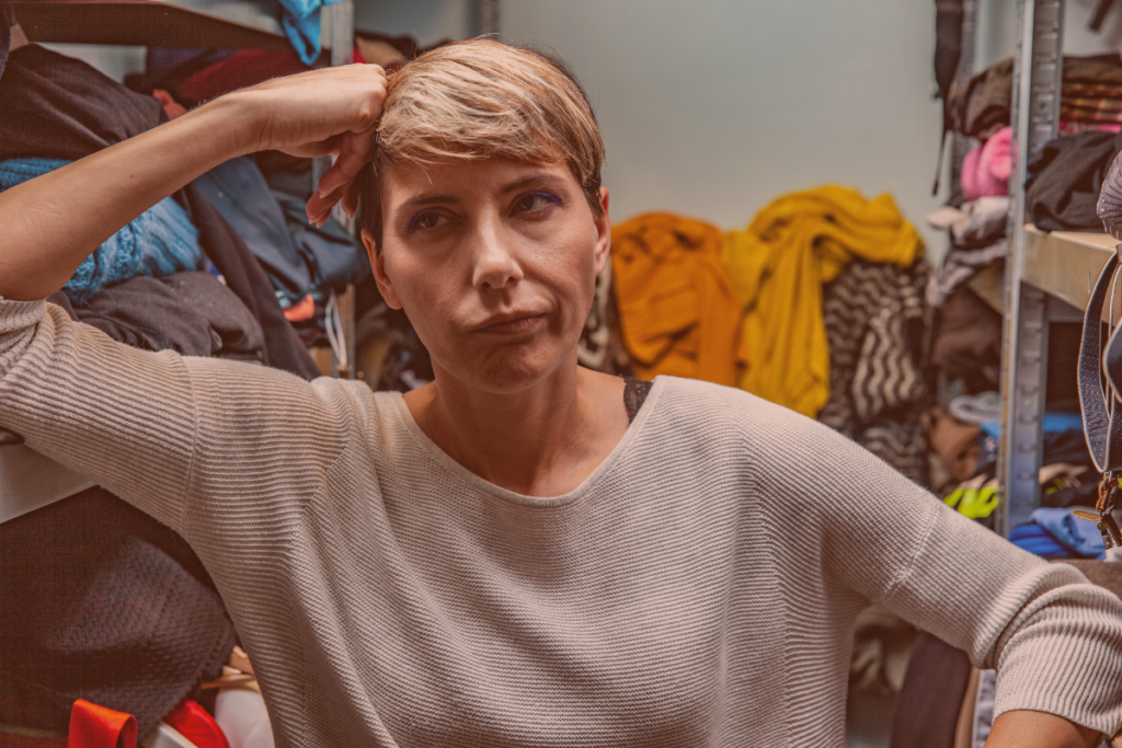midlife woman frustrated by closet Cindy Blakely at MsbStyling.com